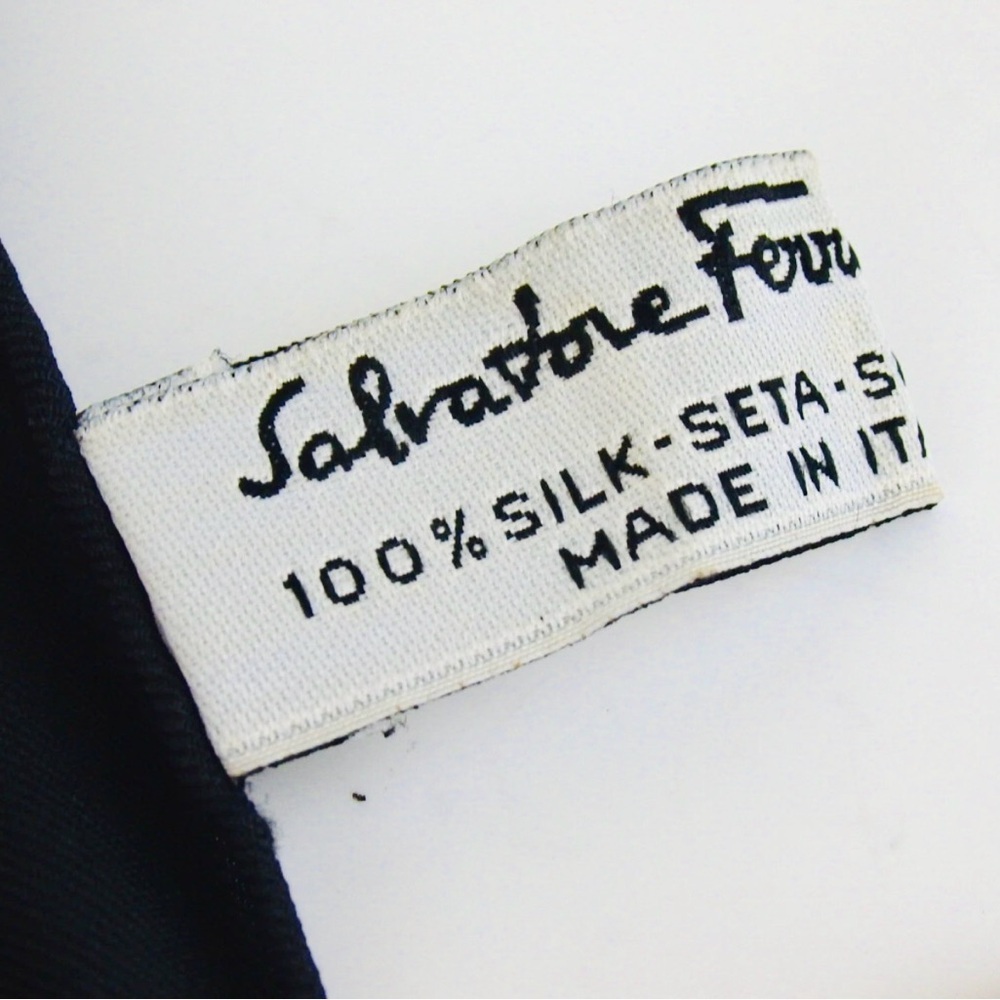 Salvatore Ferragamo Vintage Silk Scarf Baroque Floral Black Gold Print with Box - Picture 6 of 8